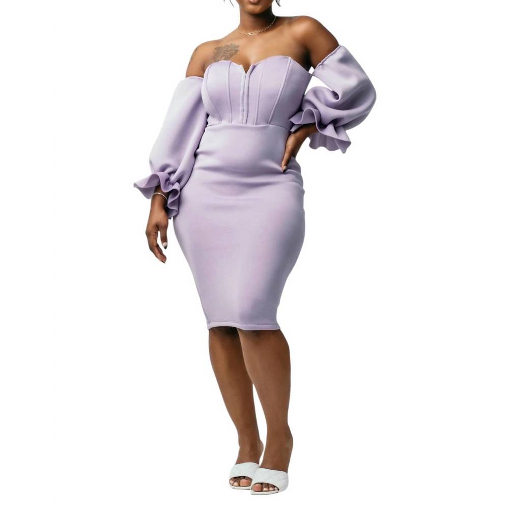 NEW VAVAVOOM off the shoulder midi dress in lavender
